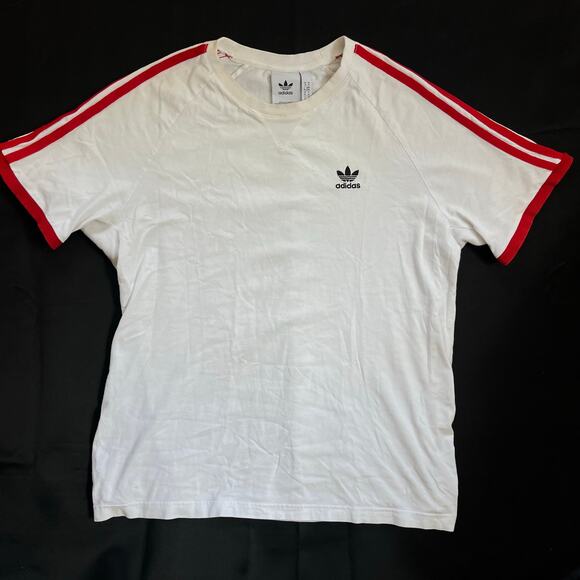 Adidas Men’s Medium White Shirt Red 3-Stripes Athletic Tee Short Sleeve - Picture 1 of 10